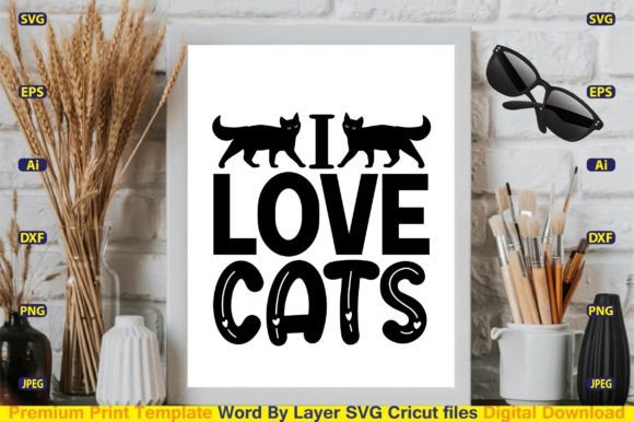 Download I Love Cats SVG Design Vector Cut Files - Vector cut files Collection