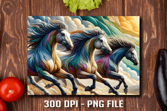 Download Three Running Horses Cutting Board PNG - Three Collection